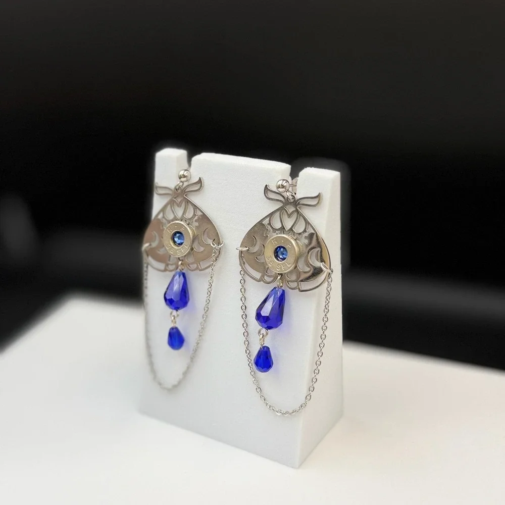 Vintage Womens silver Tone Chain‎ Blue Beaded Fashion Dangle/Drop Earrings